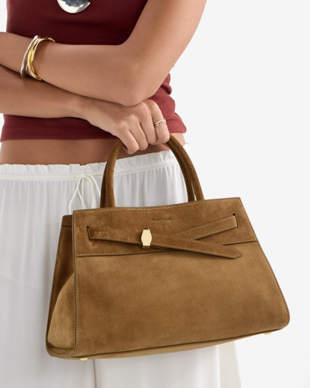 Suede Dash Bag in Acorn by Veronica Beard