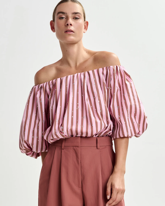 JayJay Rhinestone Puffy Top in Young Rose by Essentiel Antwerp