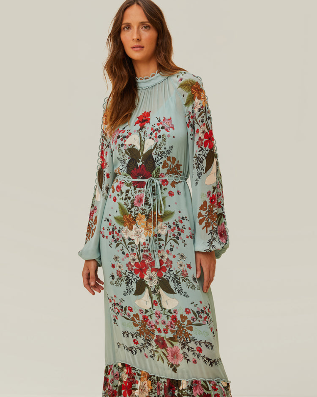 Blue Beauty Bouquet Long Sleeve Maxi Dress by Farm Rio