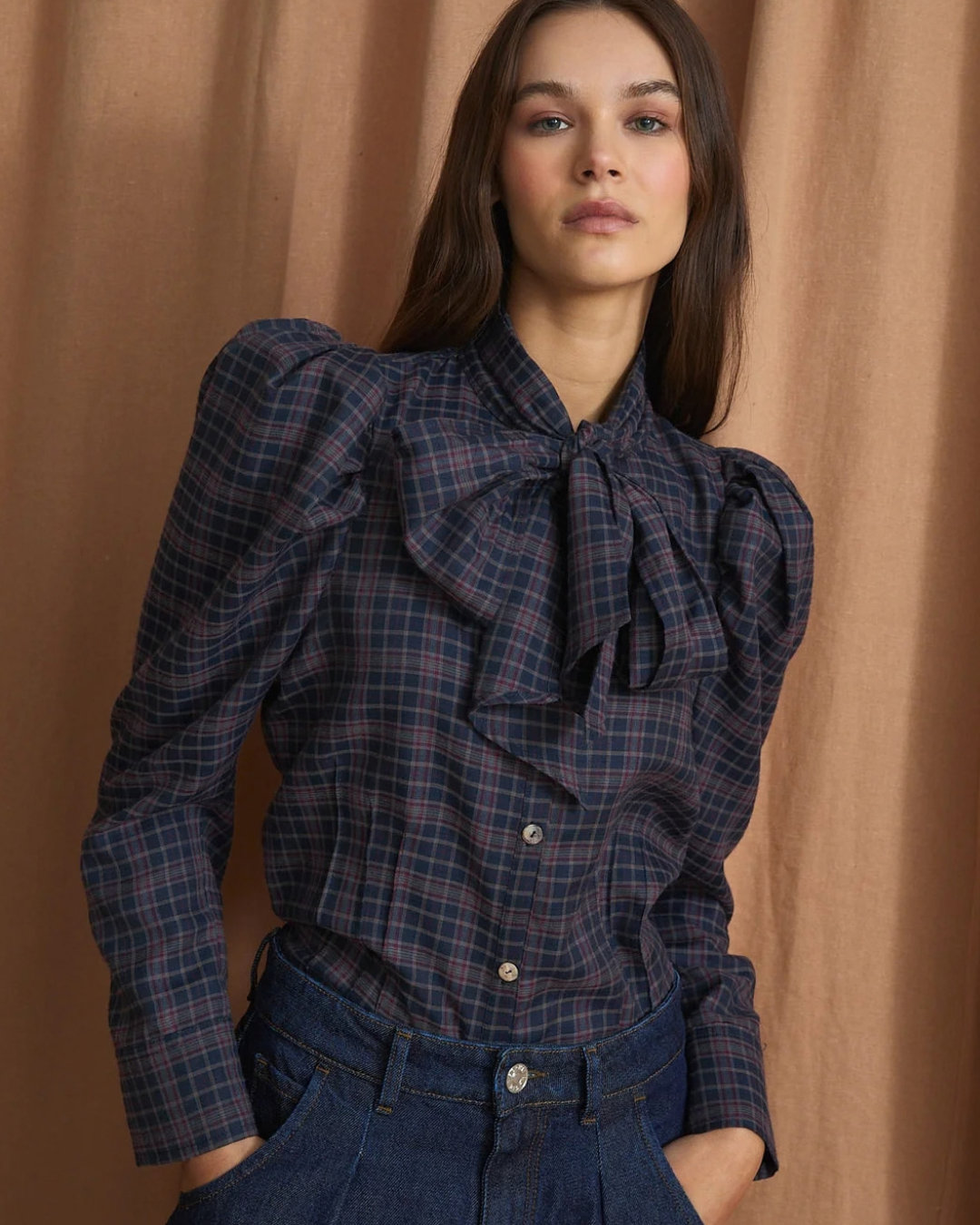 Pajarita Madras Blouse in Blue Check by SOPHIE + LUCIE
