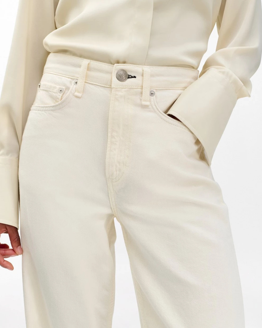 Logan Featherweight Wide Leg Jeans in Ecru by Rag & Bone