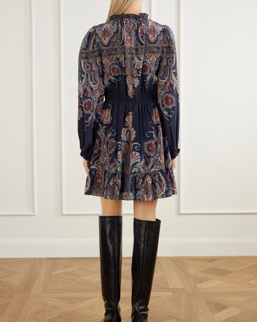 Hyacinth Print Long Sleeve Mini Dress in Navy by Sea NY