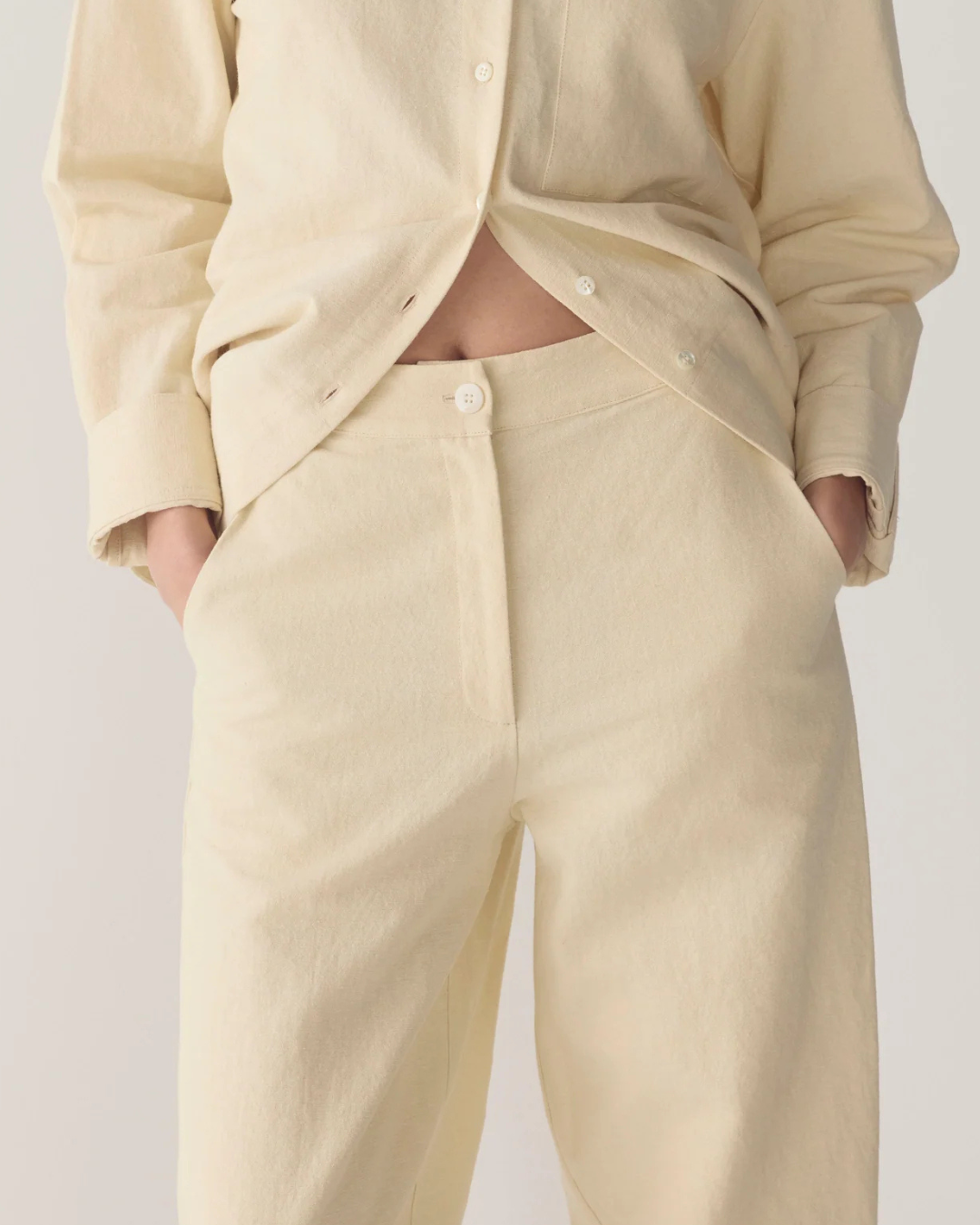 Blair Pant in Bone Cotton Linen Canvas by Foemina