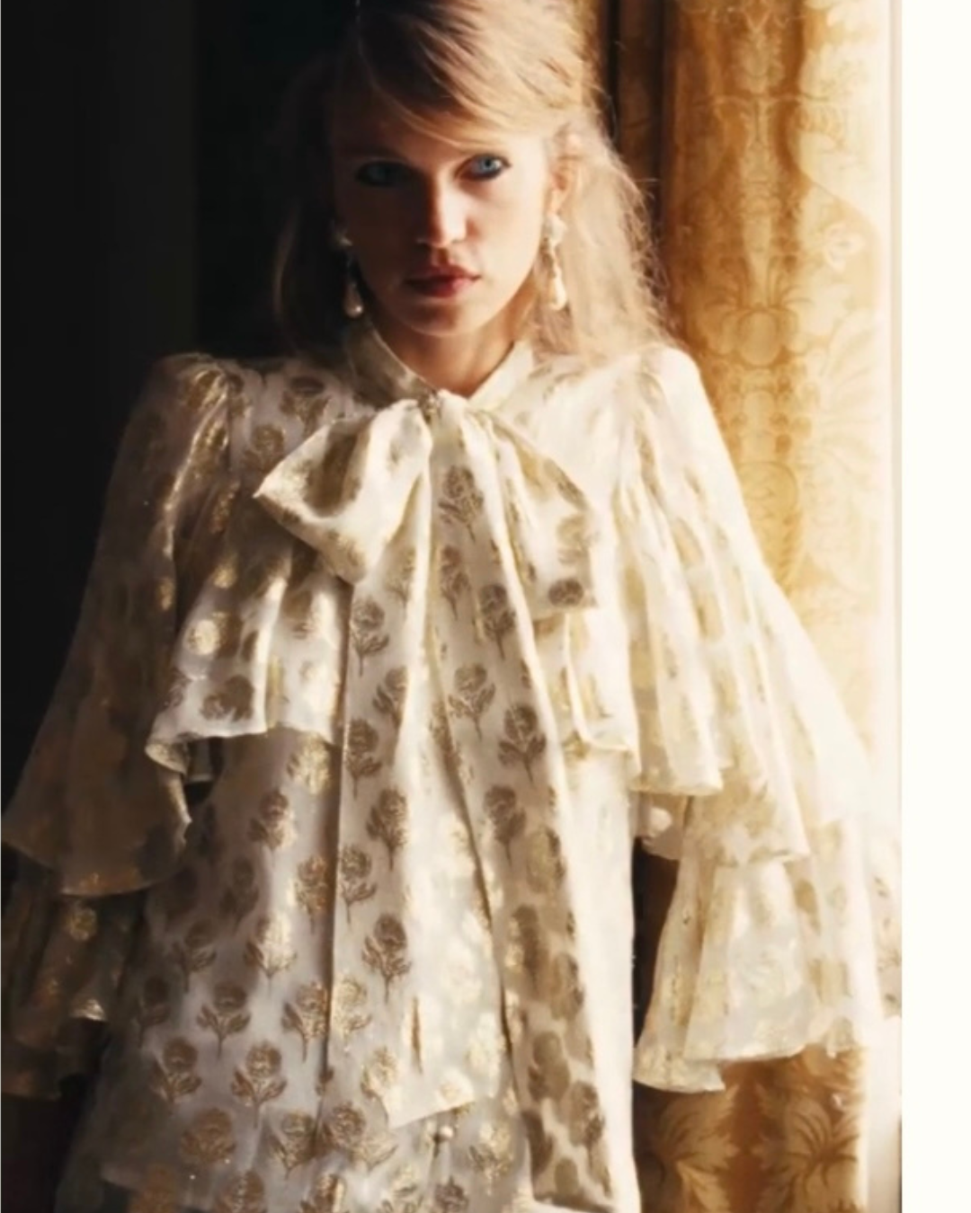 Regina Blouse in Cream & Gold by Queens of Archive