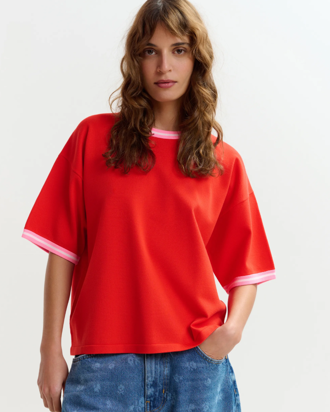 Jefinitely Contrast Pullover in Orange Brulee by Essentiel Antwerp