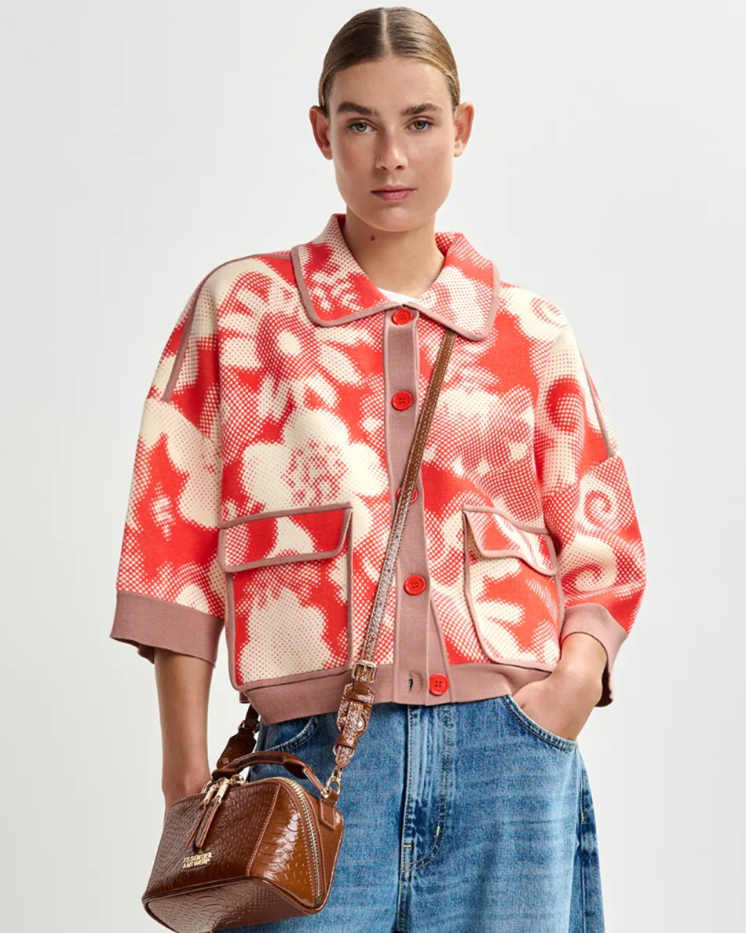 Joly Printed Knit Jacket in Orange Brulee by Essentiel Antwerp