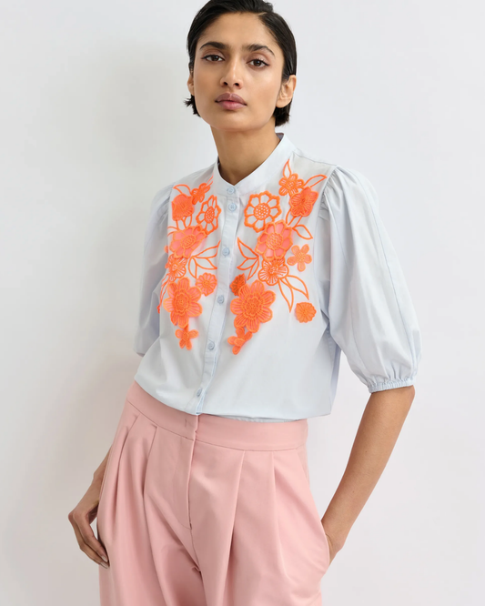 Jorja Appliqué Flower Shirt in Lake View by Essentiel Antwerp