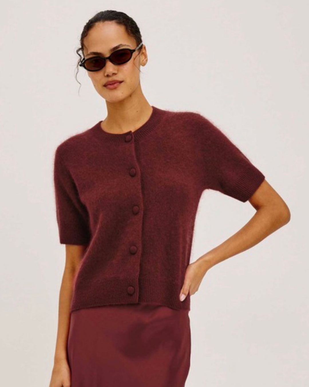 Roman Short Sleeve Knit Cardigan in Crimson Red by Rails