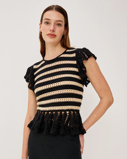 Coen Top in Black Oat Stripe by Rails