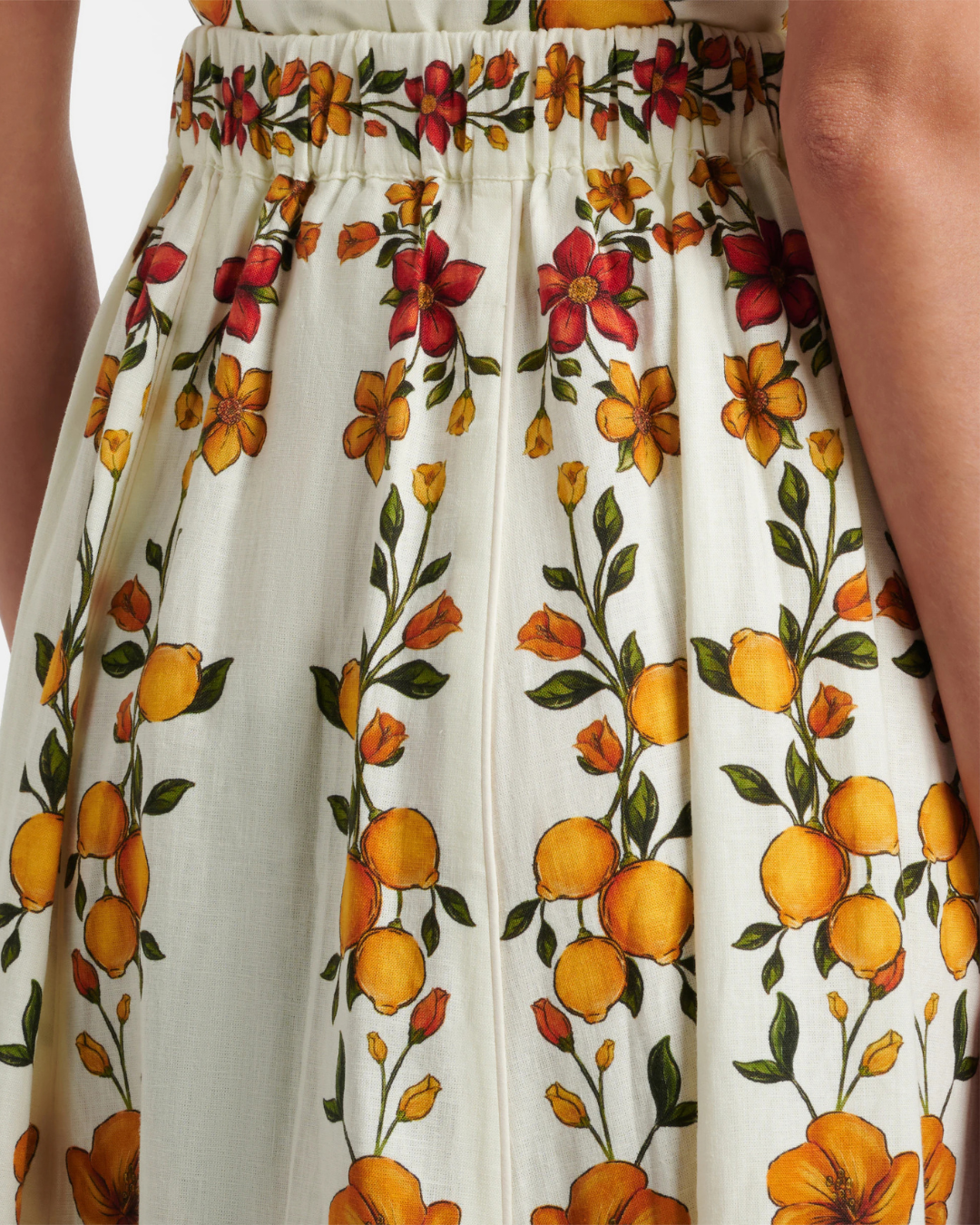 Lemon Bouquet Linen Blend Midi Skirt by Farm Rio