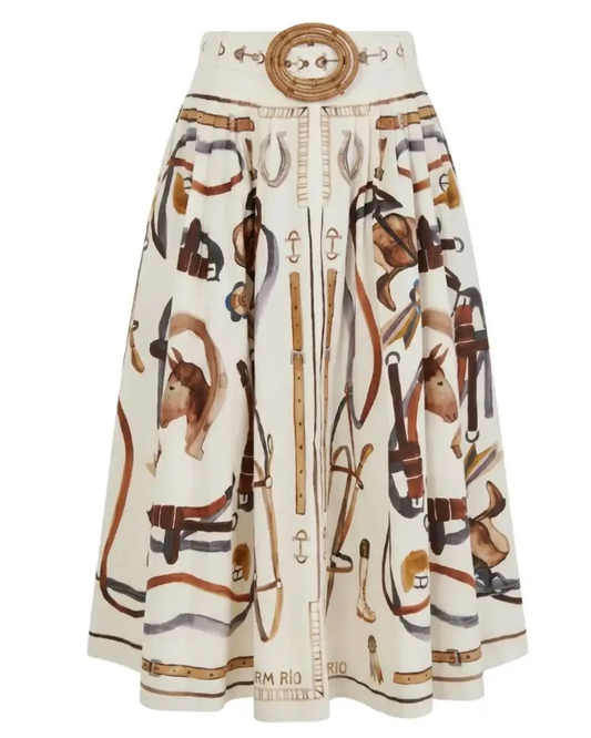 Equestrian Scarf Maxi Skirt in Winter White by Farm Rio