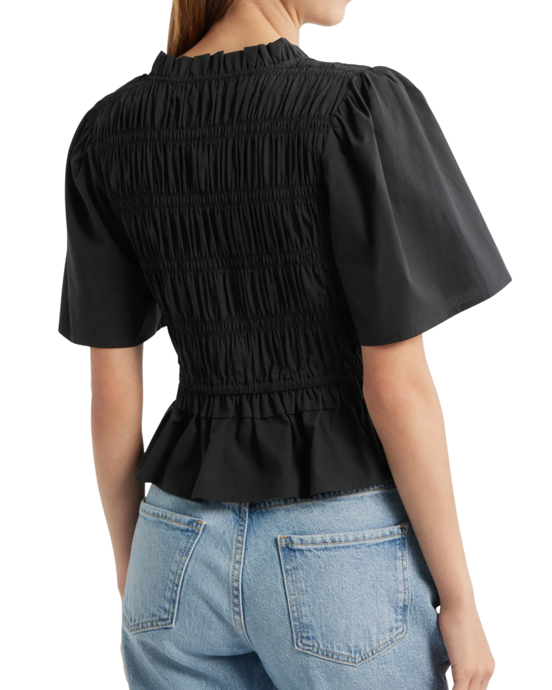 Portia Shirred Cotton Top in Black by Rails