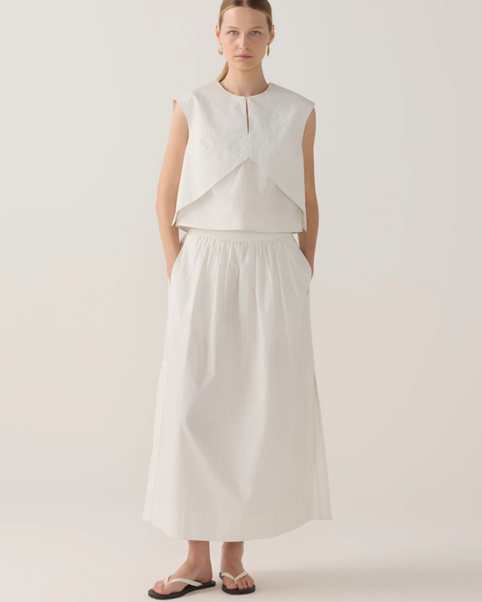 Bobby Skirt in White Pinstripe Poplin by Foemina