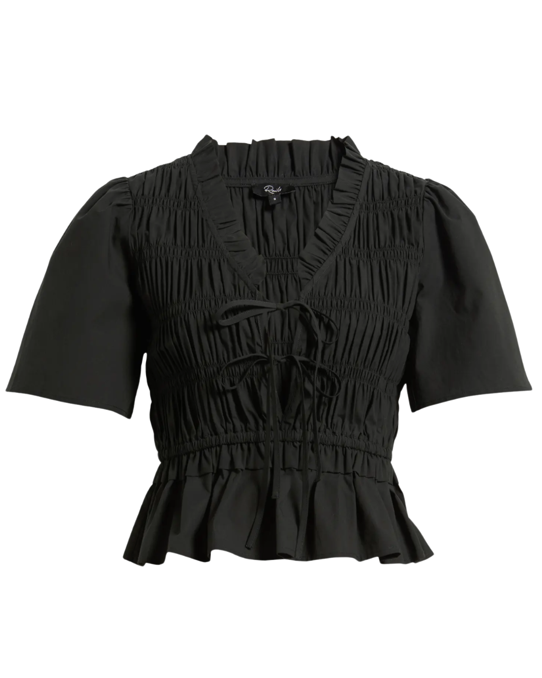 Portia Shirred Cotton Top in Black by Rails