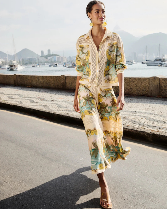 Royal Sea Multicolor Crochet Detail Midi Skirt by FARM Rio