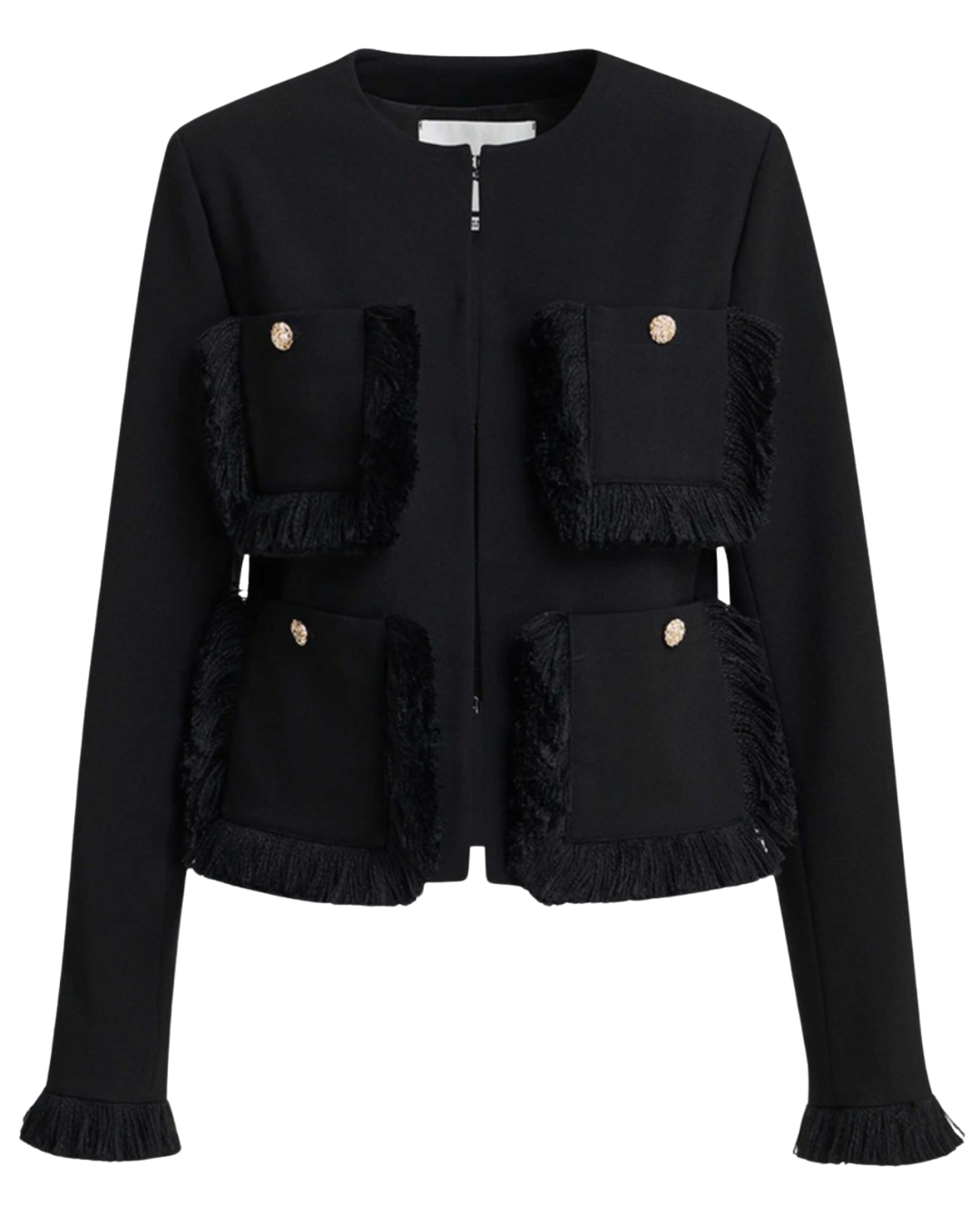 Kinetic Fringed Jacket in Black by Essentiel Antwerp