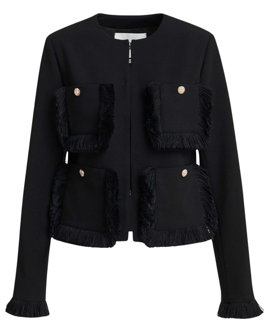 Kinetic Fringed Jacket in Black by Essentiel Antwerp