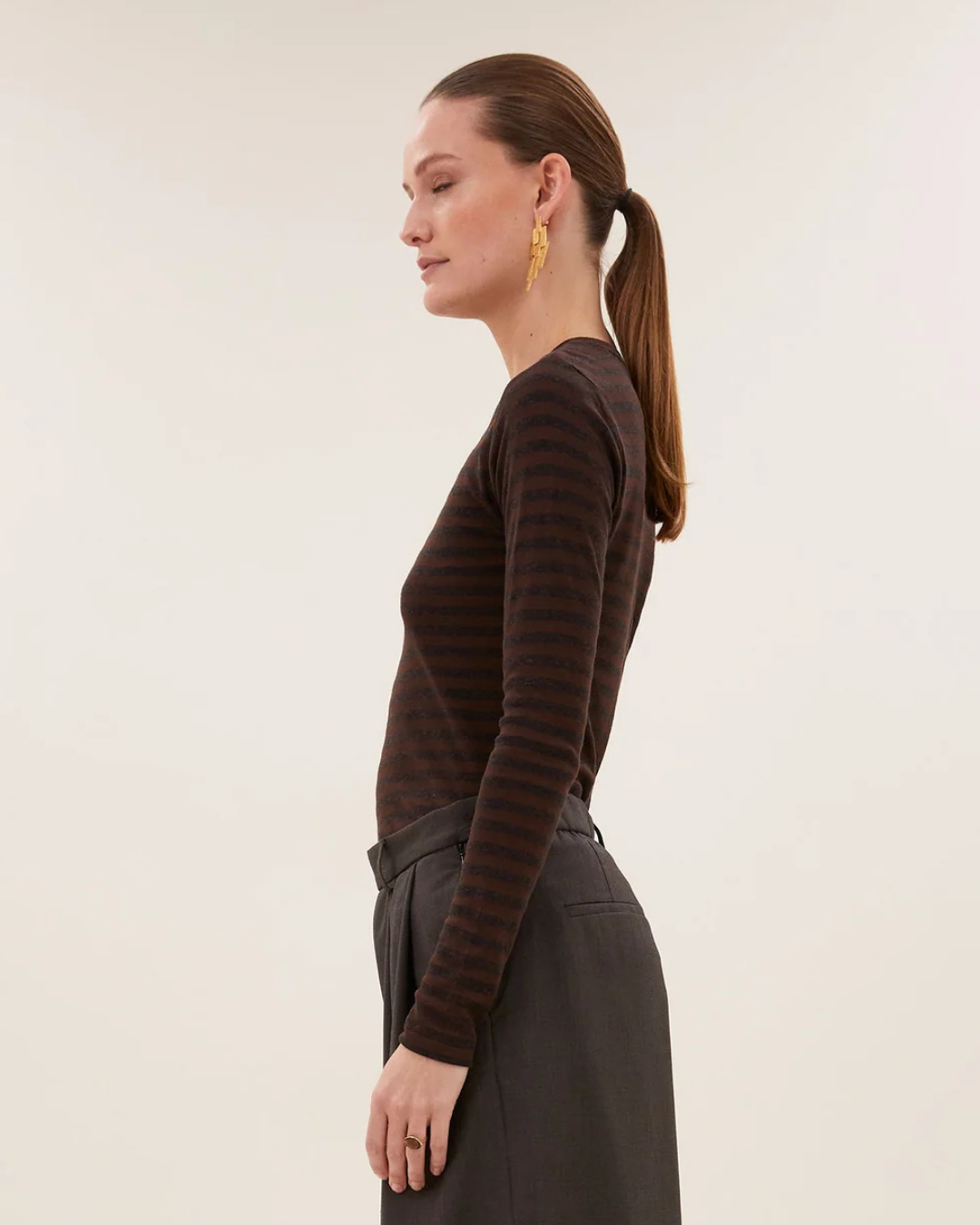 Basic Is Melange Stripe Top in Coffee Bean by by-bar