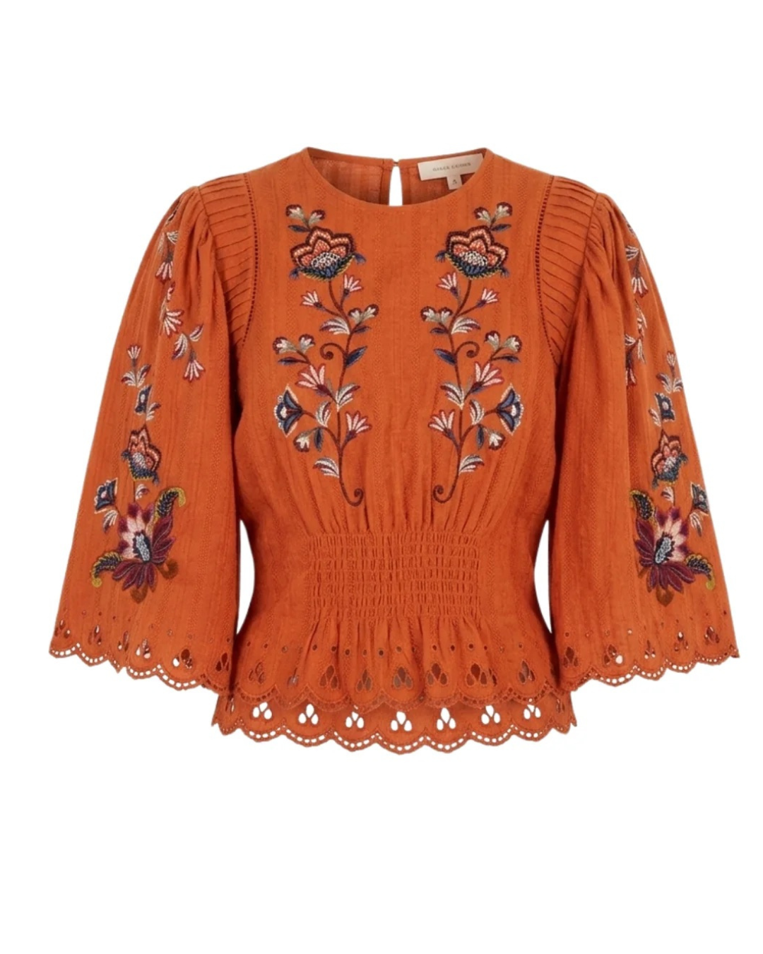 Boho Flowers Embroidered Short Sleeve Blouse in Orange by Farm Rio