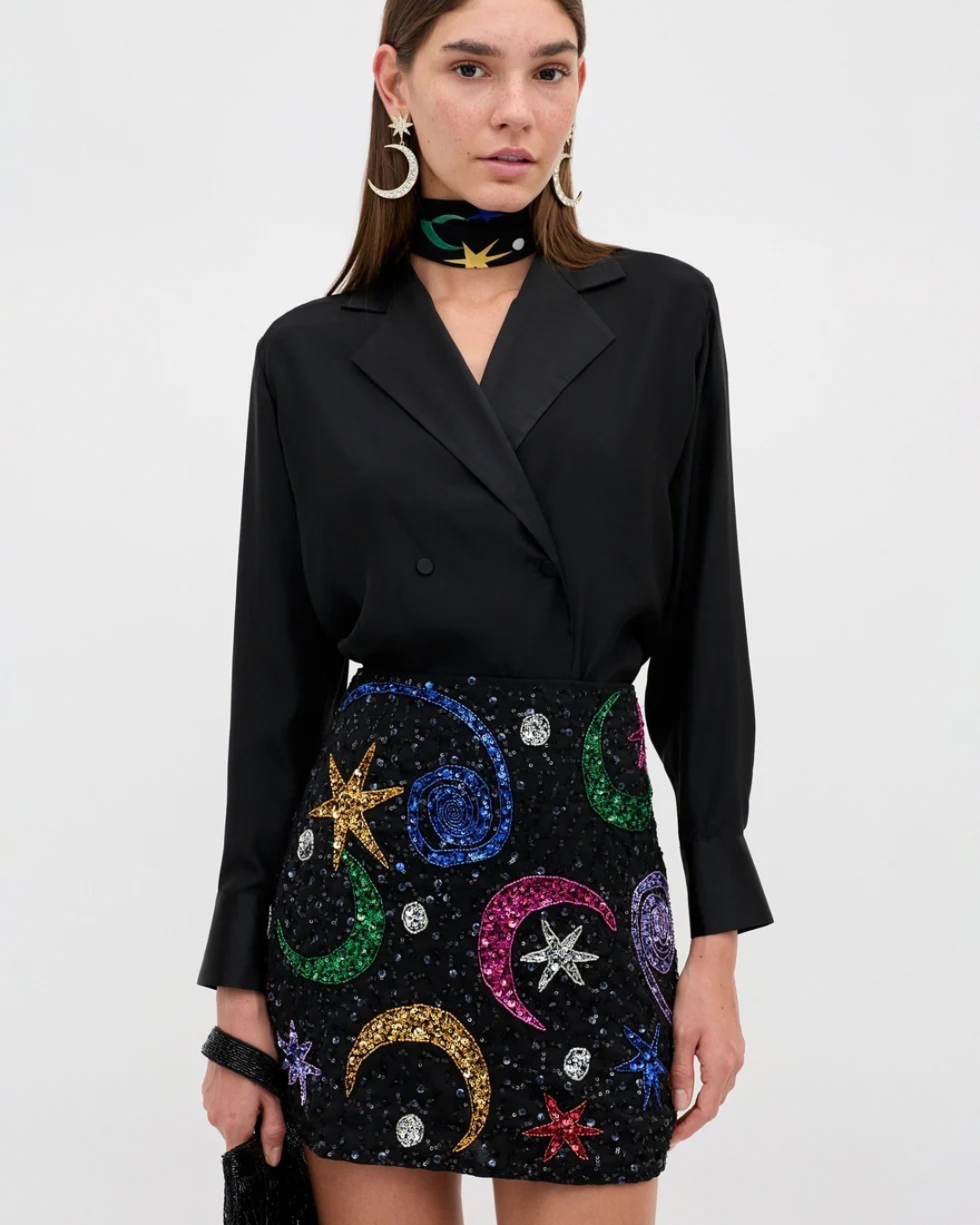 Minna Skirt in Starry Moon Embellishment Black by RIXO