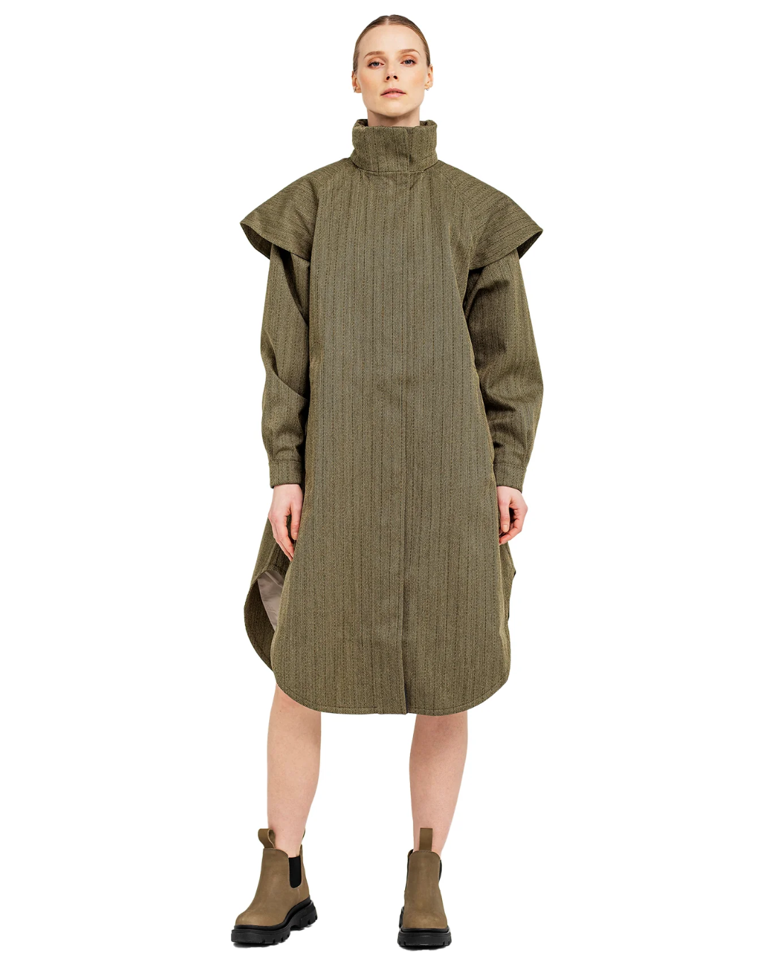 Tyfon Coat in Green Tweed by BRGN