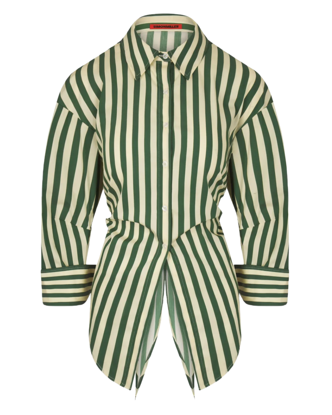 Loch Striped Poplin Button Up Shirt in Gummy Green Stripe by Simon Miller