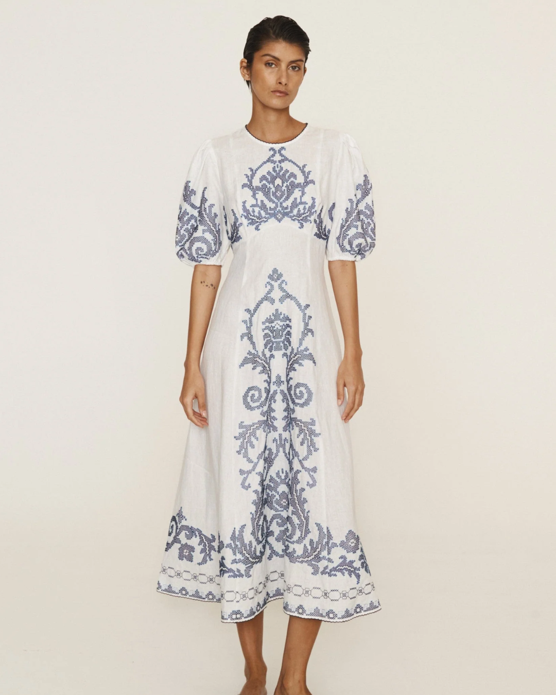 Hazel Embroidered Midi Dress by Alemais