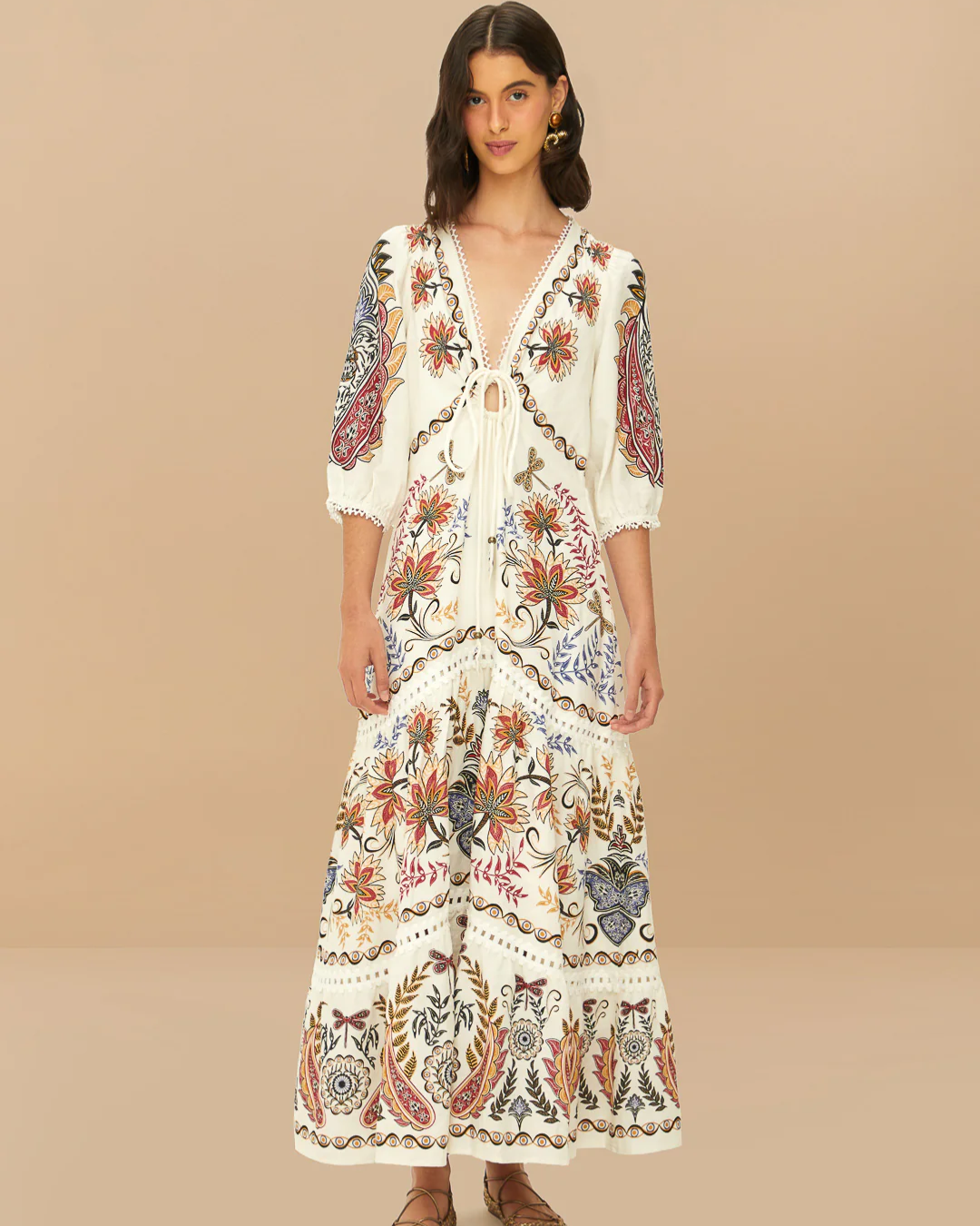 Off-White Boho Glam Lenzing™ Ecovero™ Euroflax™ Maxi Dress by Farm Rio