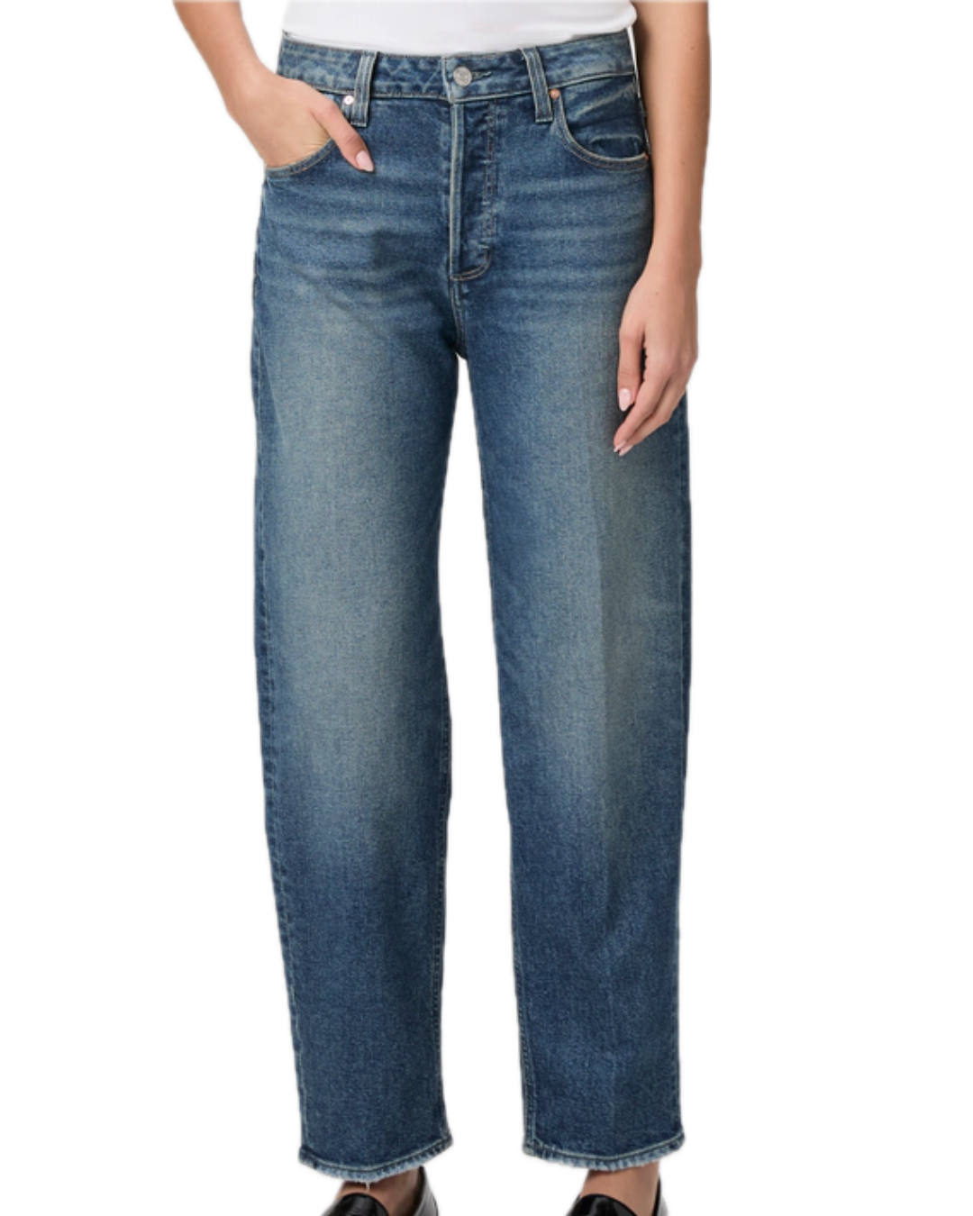 Alexis High Rise Barrel Jeans in Lovejoy Distressed by Paige