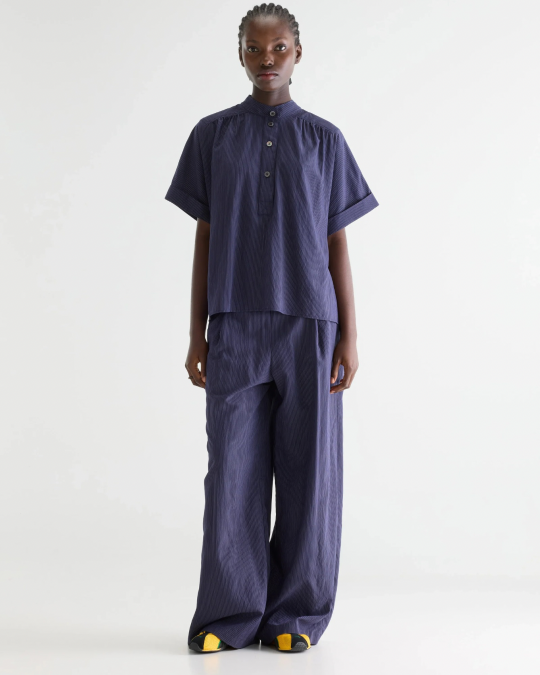 Pear Short Sleeve Blouse in Navy Stripe by Bellerose