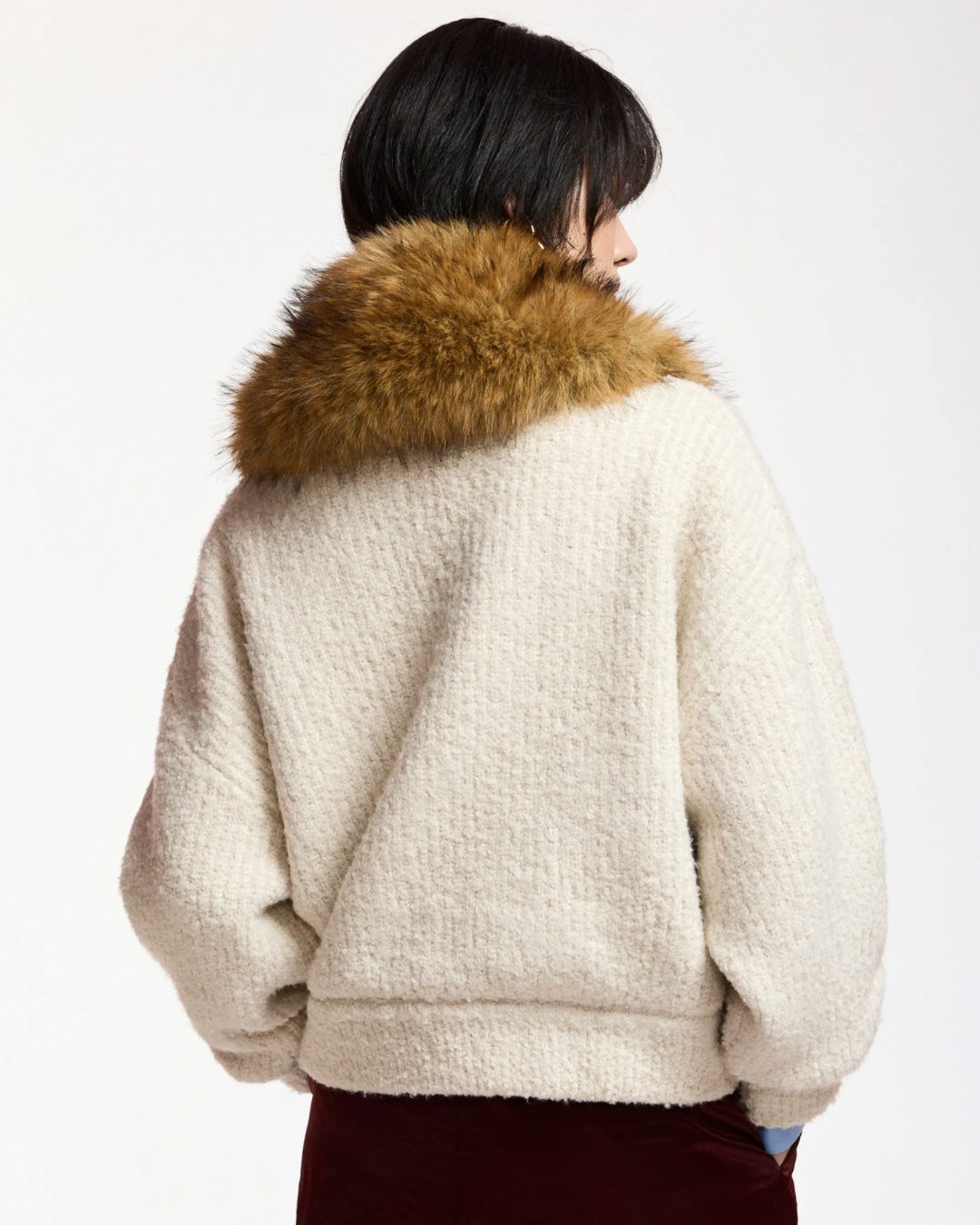 Kanada Bouclé Bomber Jacket in Cream by Essentiel Antwerp