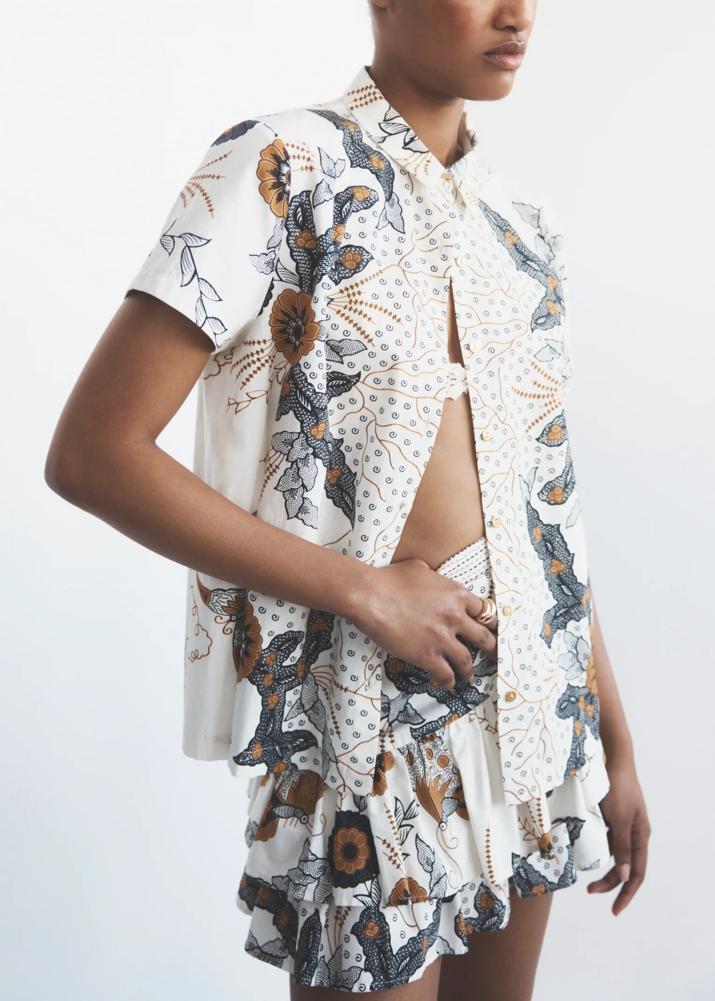 Asia Cream Batik Print Mini Skirt by Ilio Nema