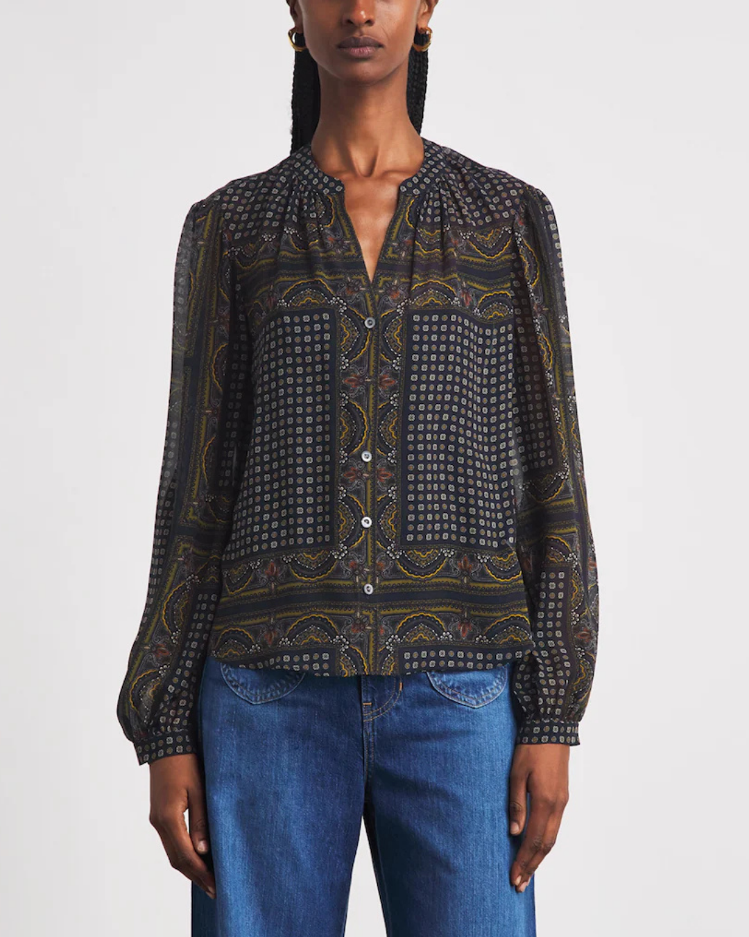 V-Neck Ashlynn Blouse in Heritage Navy by Veronica Beard