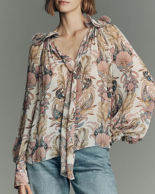 Sea Garden Long Sleeve Blouse in Off-White by FARM Rio