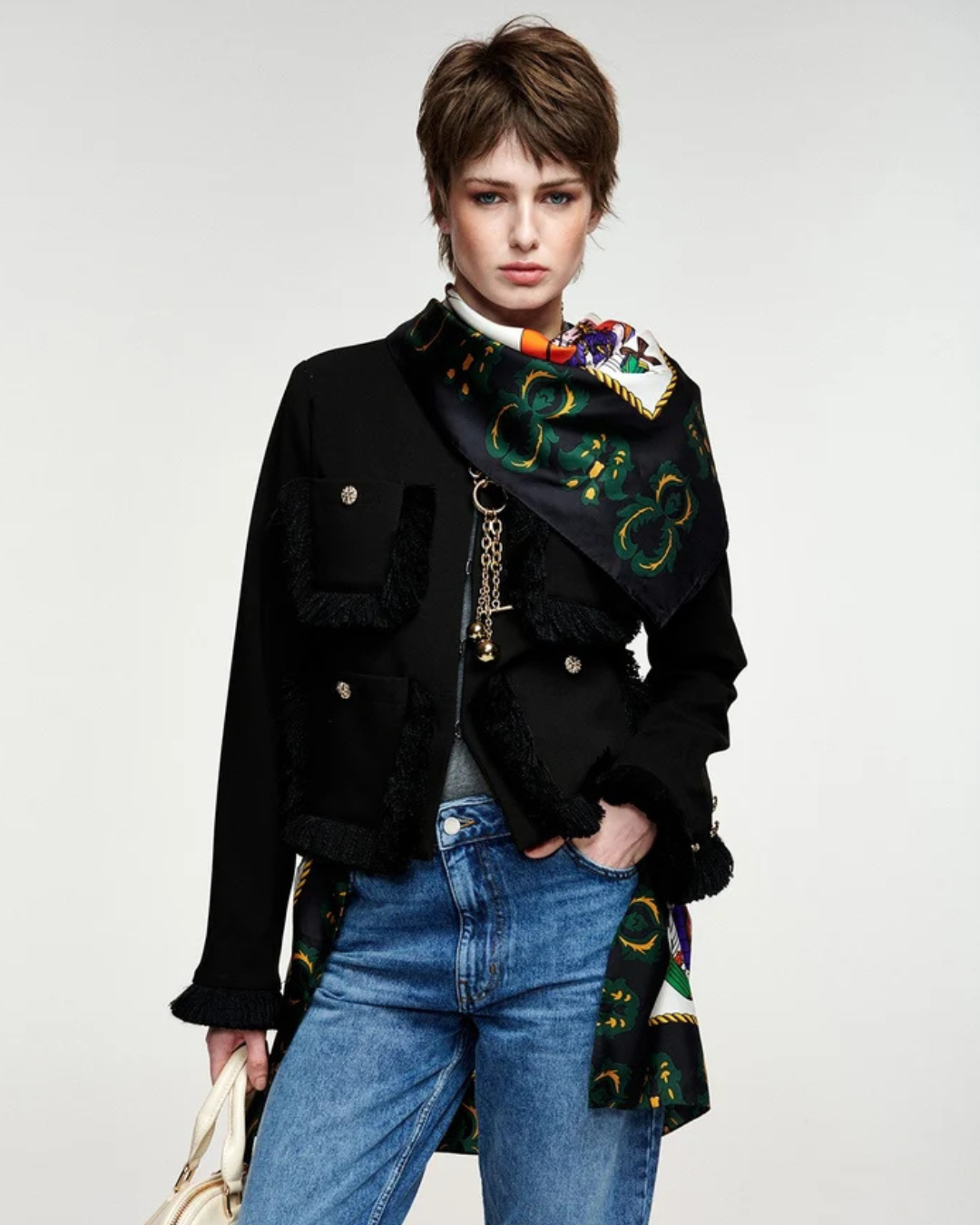 Kinetic Fringed Jacket in Black by Essentiel Antwerp