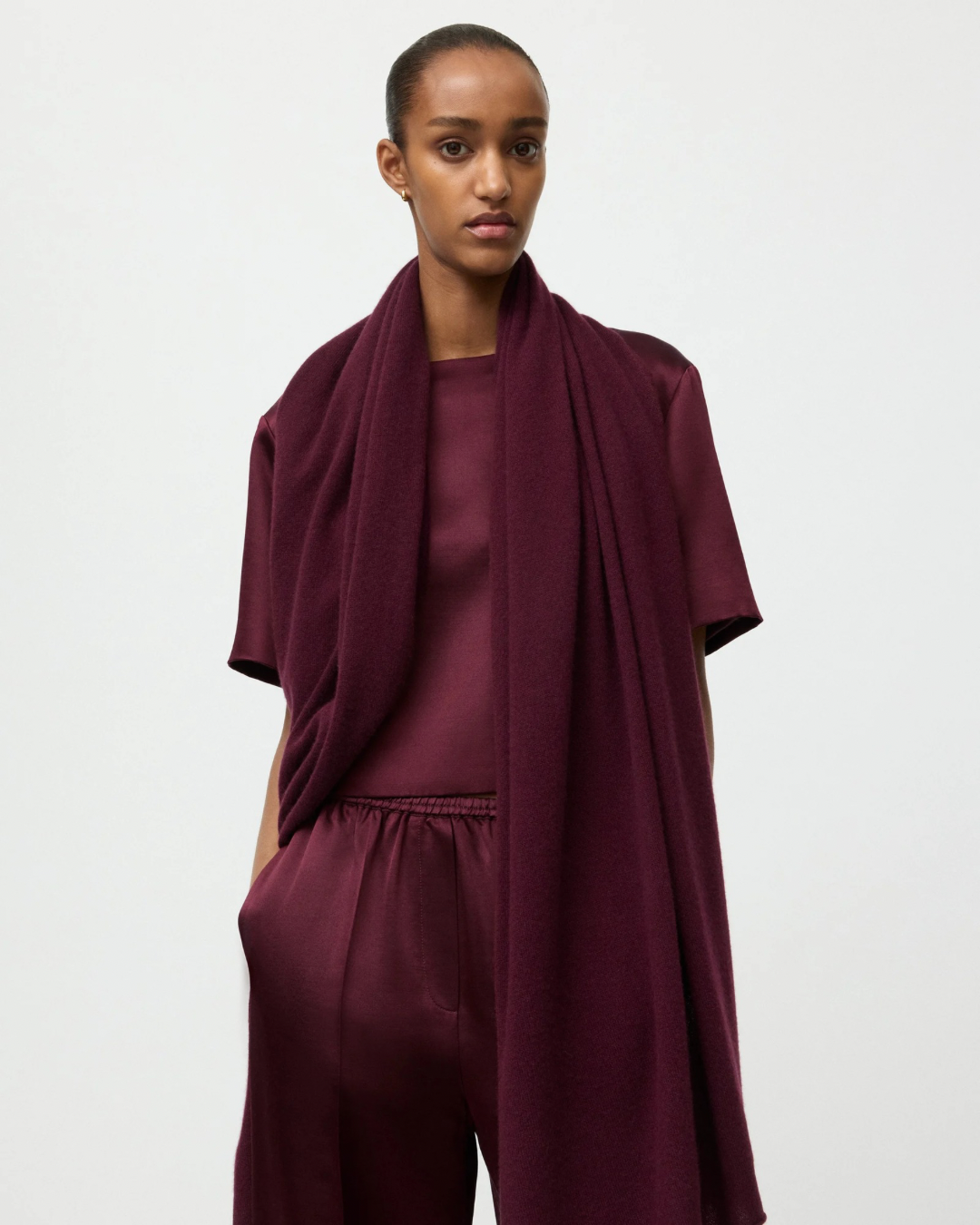 Knitted Scarf in Bordeaux by Soft Goat