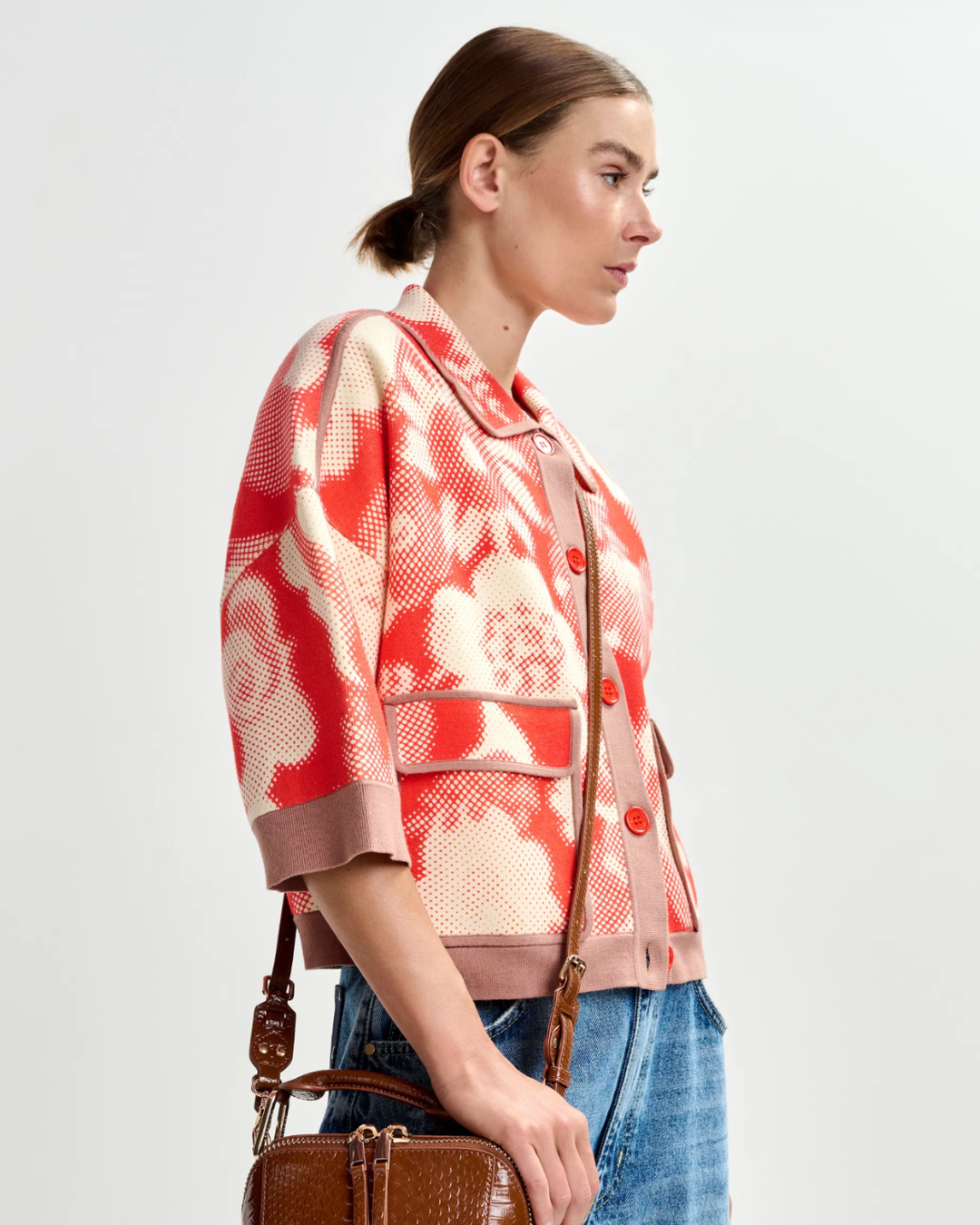Joly Printed Knit Jacket in Orange Brulee by Essentiel Antwerp