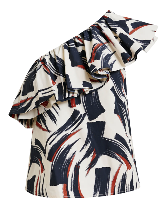 Jillian Asymmetric Ruffle Top in Burned Red by Essentiel Antwerp