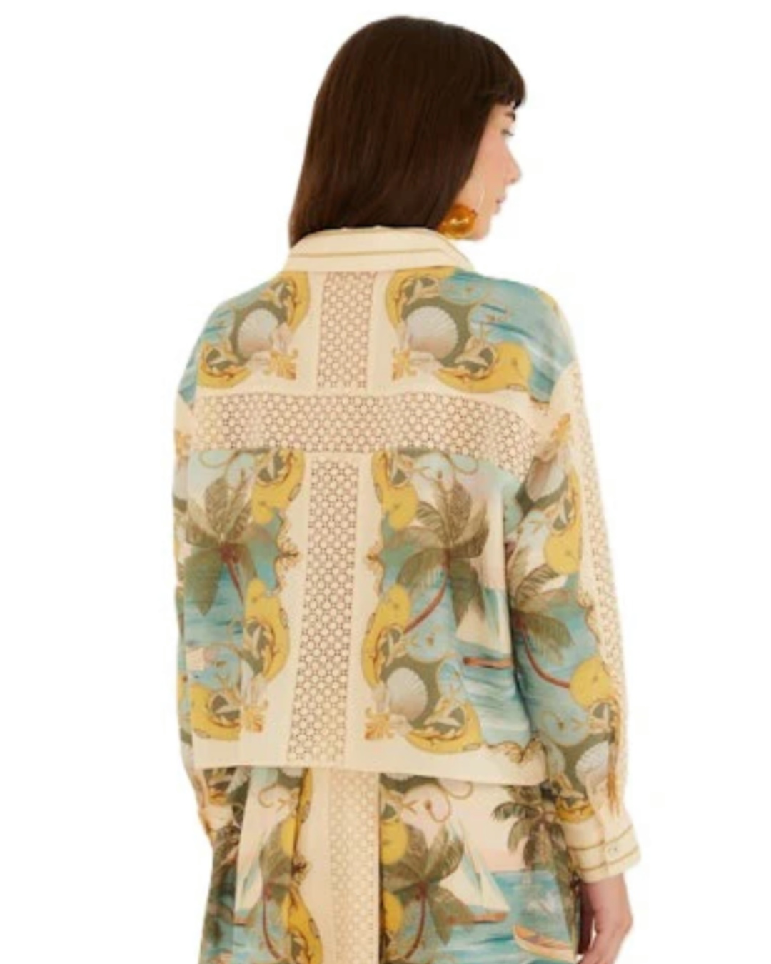 Royal Sea Crochet Detail Shirt by FARM Rio