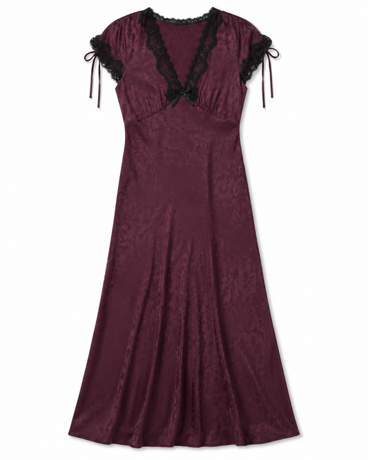 Fern Dress in Floral Trail Jacquard Wine by RIXO