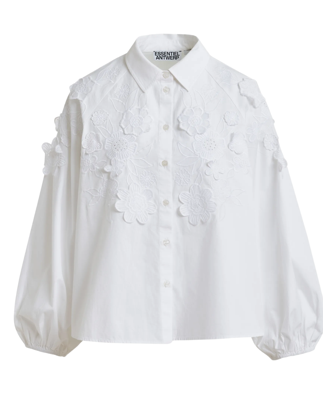 Joella Appliqué Flower Shirt in White by Essentiel Antwerp