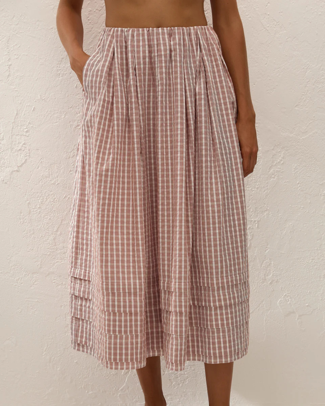 Cales Skirt in Paloma Check Cinnamon White by Faithfull the Brand