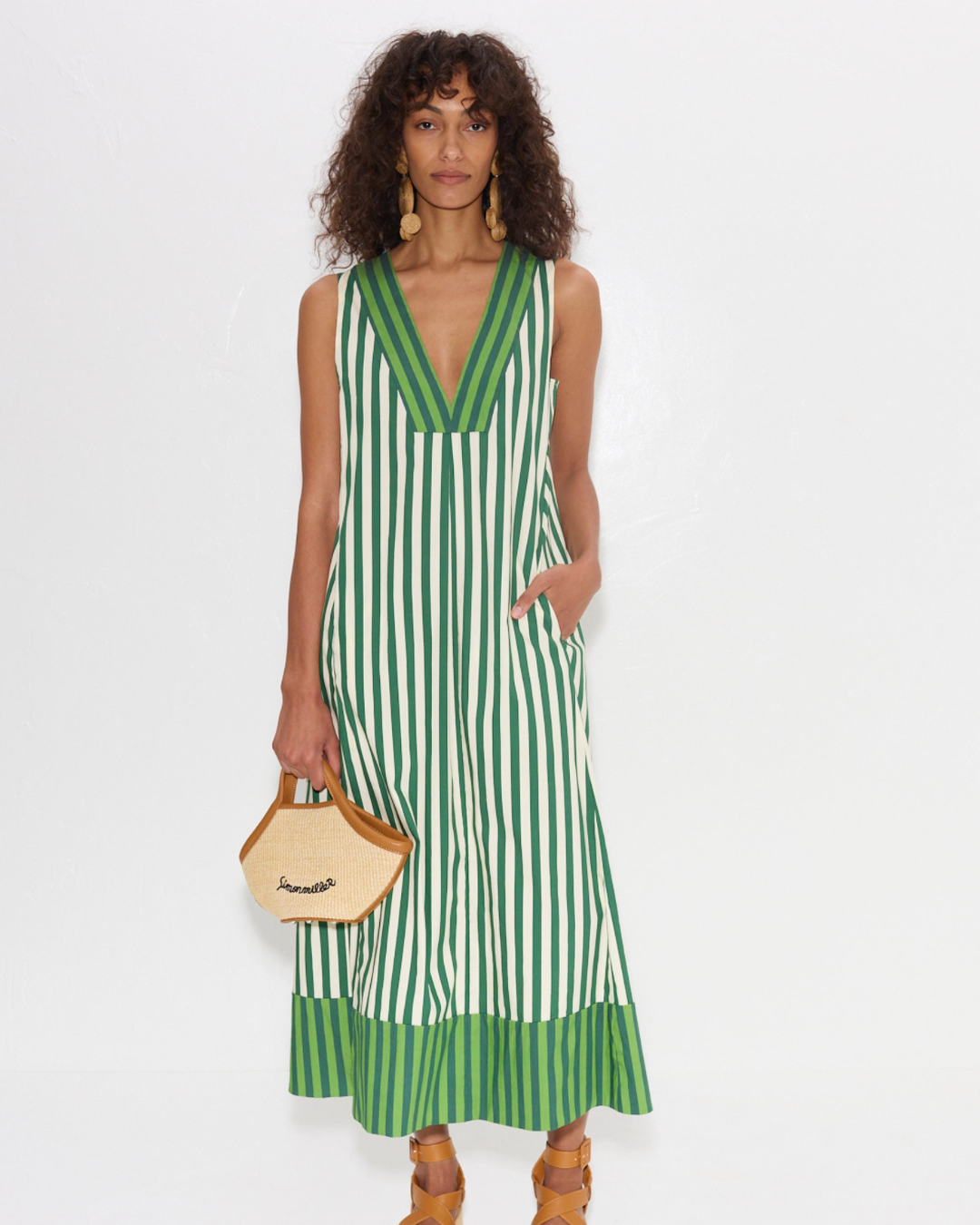 Mar Polin Dress in Green Stripe by Simon Miller