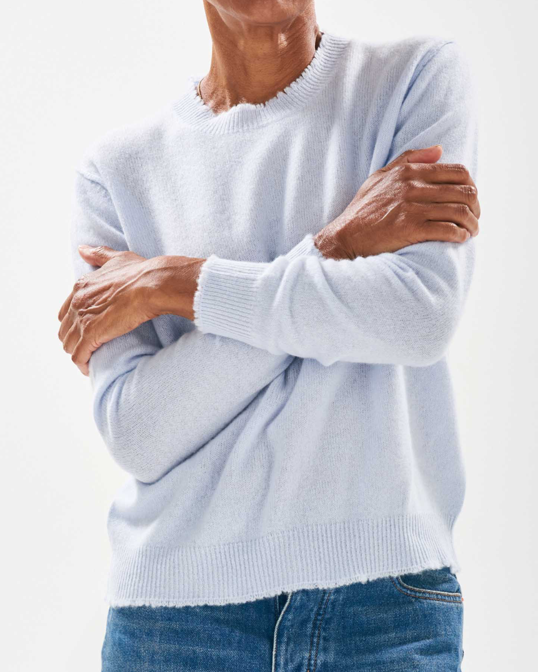 Cashmere Distressed Crew in Pale Blue by Jumper 1234