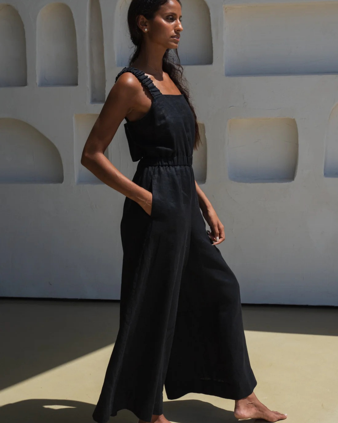 Keely Linen Jumpsuit in Black by Lilly Pilly
