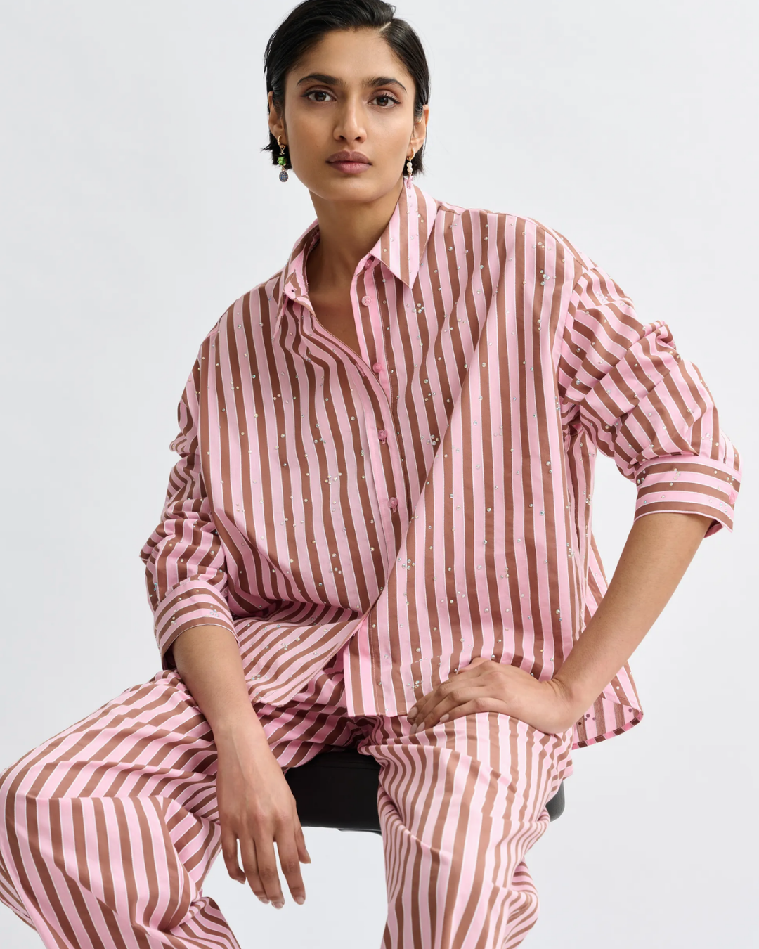 Jelief Rhinestone Shirt in Young Rose by Essentiel Antwerp