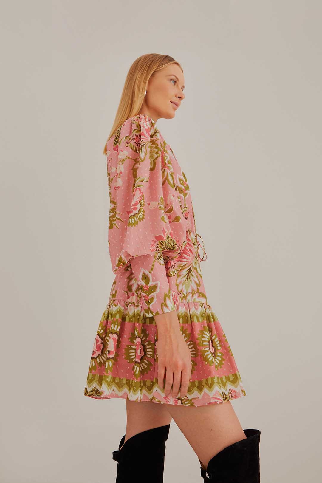 Soft Pink Aura Floral Mini Dress by FARM Rio