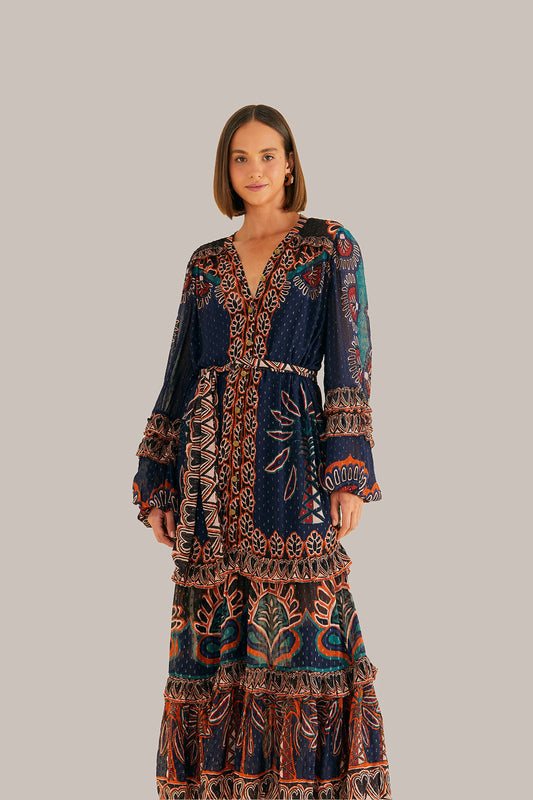 Orange Ainika Tapestry Slit Maxi Dress by Farm Rio