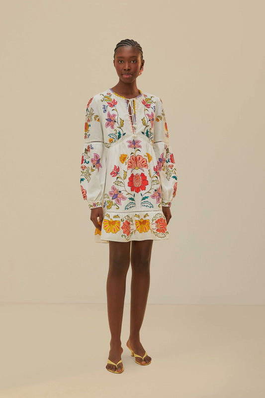 Off-White Floral Insects Mini Dress by Farm Rio