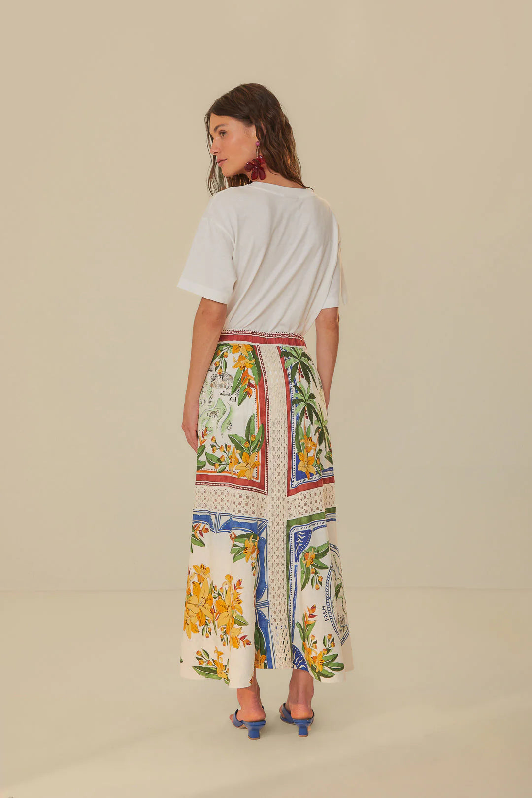 Off-White Tropical Destination Lenzing™ Ecovero™ Euroflax™ Midi Skirt by Farm Rio